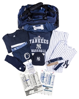 2009 Gene "Stick" Michael Game Used New York Yankees Old Timers Day Full Uniform Including Jersey, Pants, Belt, Hat, Undershirt, T-Shirt, Bag, Credential and More (Michael Family LOA)